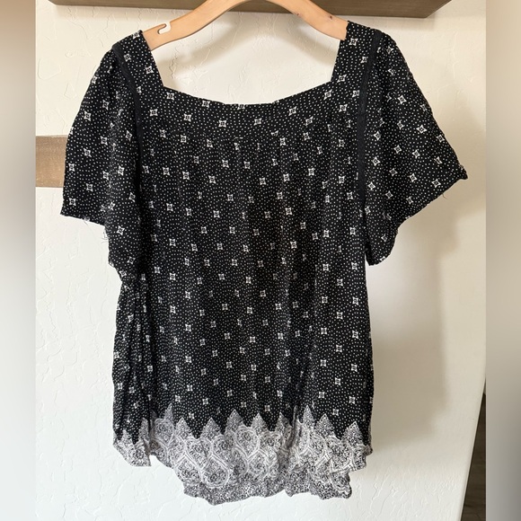 Caffe Marrahesh|Boho black & white floral polka dot short sleeve blouse,flowy••• - Picture 1 of 10